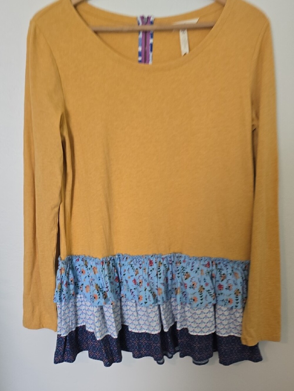 Matilda Jane Mustard Yellow Top with Blue & Purple Zip Trim - Picture 5 of 8